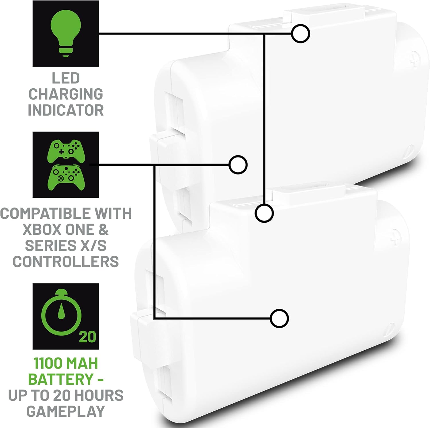 Pack Blocs-Batteries  Stealth SX-C8 X Blanc + Charge avec câble tressé Xbox