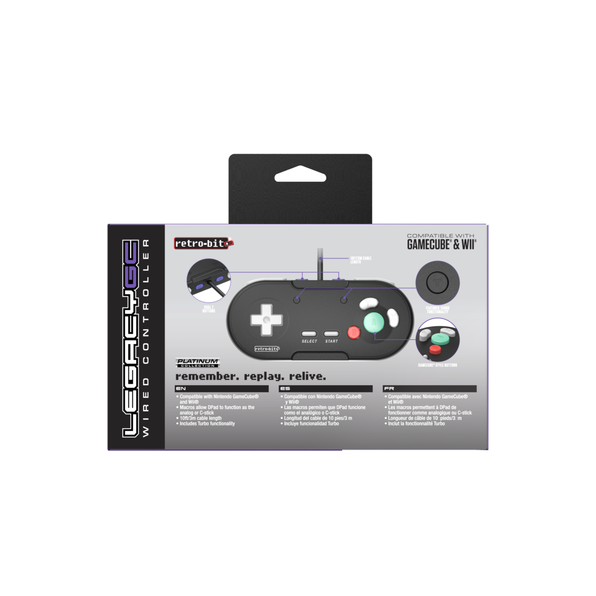 Retrobit - LegacyGC Manette Filaire pour Nintendo Gamecube Jet Black  - Connexion d'origine